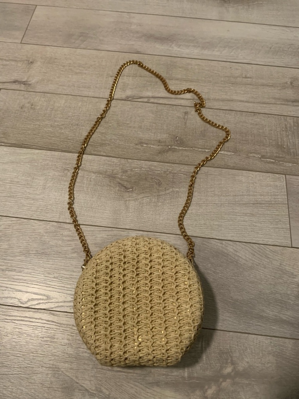 Women Round Crossbody Bag in Natural with Gold Chain